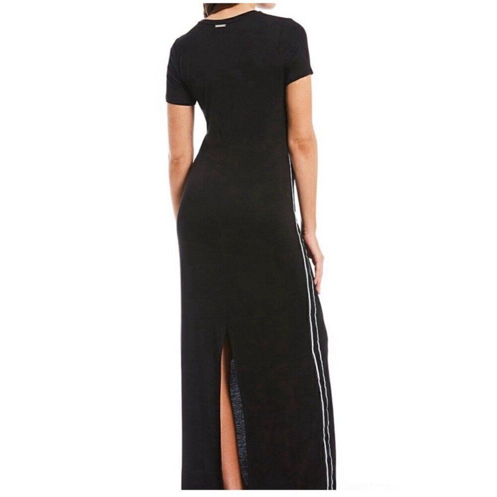 Michael Kors Black White Side Striped Short Sleeve Long Maxi Dress Xs - Picture 2 of 5
